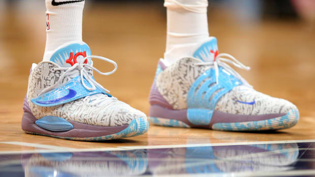 Brooklyn Nets forward Kevin Durant wore the Nike KD 14 sneakers against the Cleveland Cavaliers on April 8, 2022.